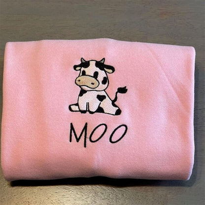 Embroidered Christmas Sweatshirt, Cow Sitting Embroidered Sweatshirt