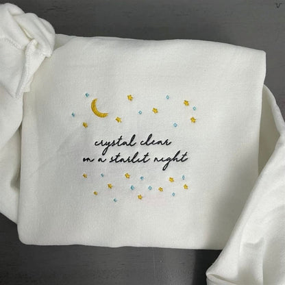 Embroidered Christmas Sweatshirt, Crystal Clear On A Starlit Night Sweatshirt