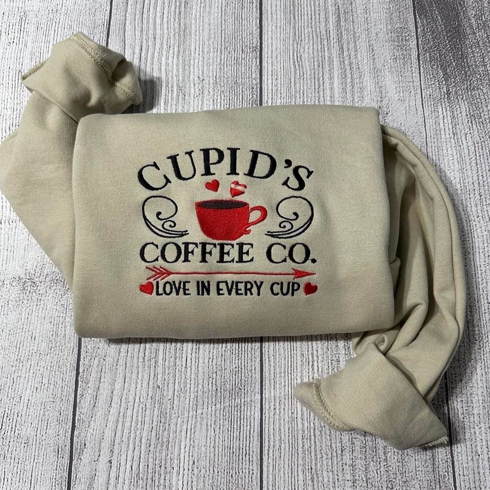 Embroidered Christmas Sweatshirt, Cupid Coffee Co Embroidered Sweatshirt