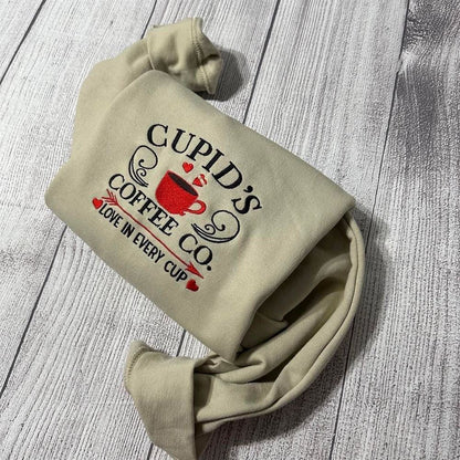 Embroidered Christmas Sweatshirt, Cupid Coffee Co Embroidered Sweatshirt