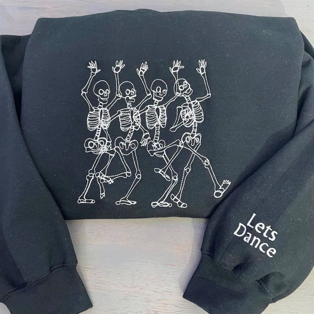 Embroidered Christmas Sweatshirt, Dancing Skeleton Embroidered Sweatshirt