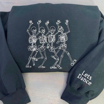 Embroidered Christmas Sweatshirt, Dancing Skeleton Embroidered Sweatshirt