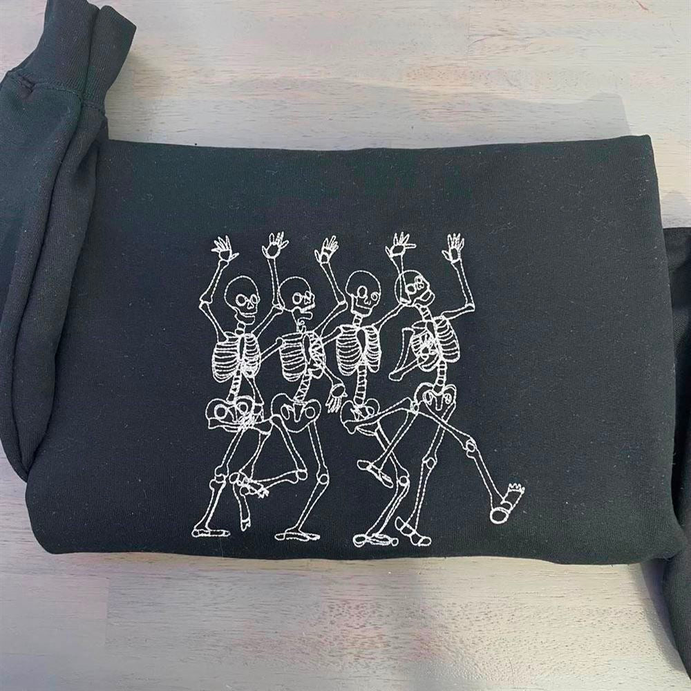 Embroidered Christmas Sweatshirt, Dancing Skeleton Embroidered Sweatshirt