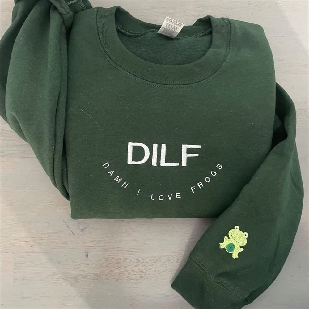 Embroidered Christmas Sweatshirt, Dilf Damn I Love Frogs Embroidered Sweatshirt