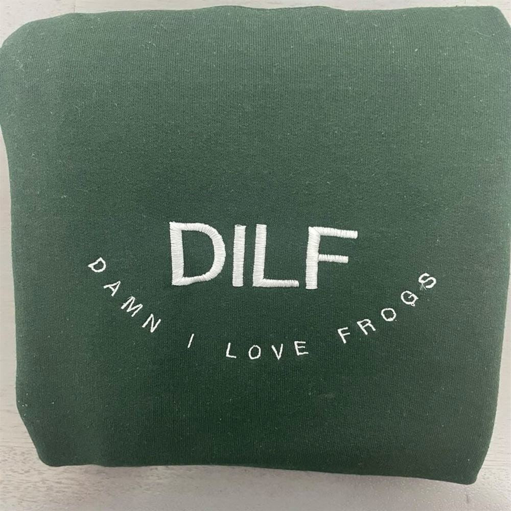 Embroidered Christmas Sweatshirt, Dilf Damn I Love Frogs Embroidered Sweatshirt