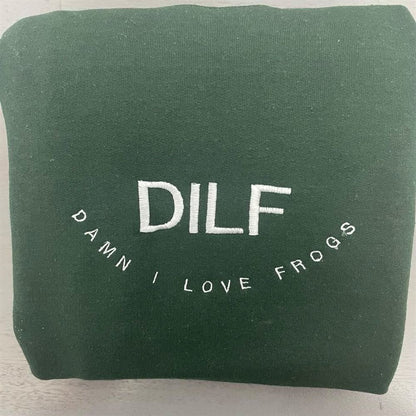 Embroidered Christmas Sweatshirt, Dilf Damn I Love Frogs Embroidered Sweatshirt