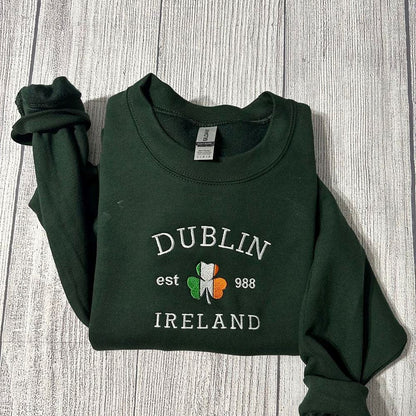 Embroidered Christmas Sweatshirt, Dublin Ireland Embroidered Sweatshirt Vintage Dublin Sweatshirt