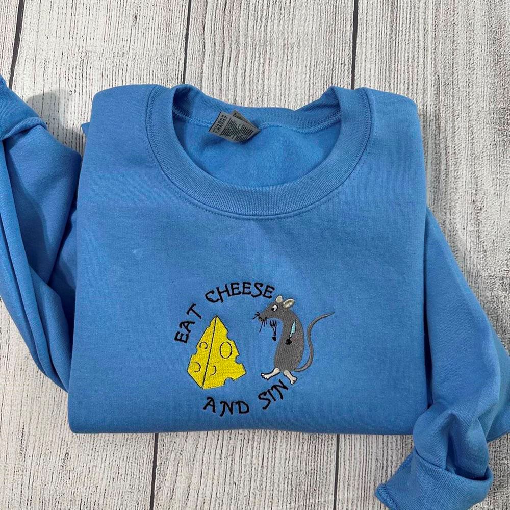 Embroidered Christmas Sweatshirt, Eat Cheese And Sin Embroidered Sweatshirt
