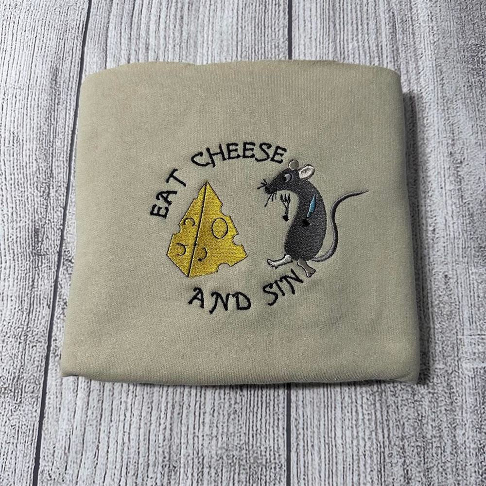 Embroidered Christmas Sweatshirt, Eat Cheese And Sin Embroidered Sweatshirt