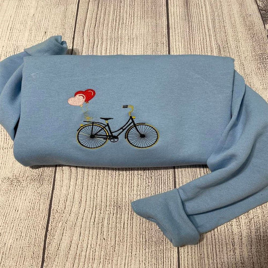 Embroidered Christmas Sweatshirt, Embroidered Bicycle Sweatshirt; Valentine Sweatshirt