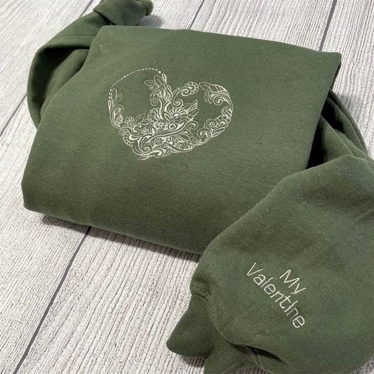 Embroidered Christmas Sweatshirt, Embroidered Heart With Flowers Sweatshirt