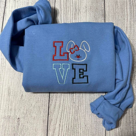Embroidered Christmas Sweatshirt, Embroidered Love Bunny Sweatshirt