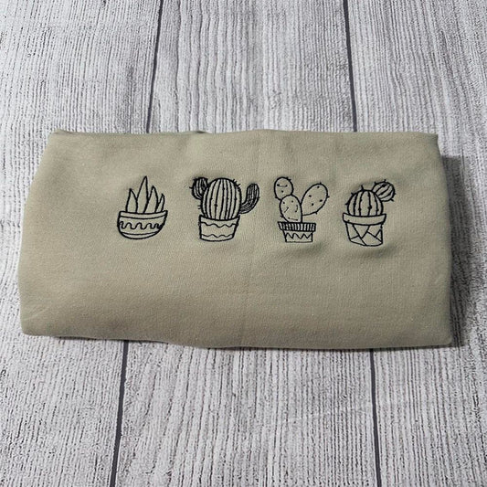 Embroidered Christmas Sweatshirt, Embroidered Vintage Cactus Plants Sweatshirt