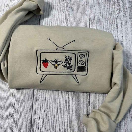 Embroidered Christmas Sweatshirt, Embroidered Vintage Tv Sweatshirt