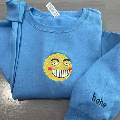 Embroidered Christmas Sweatshirt, Funny Smiley Face Embroidered Sweatshirt