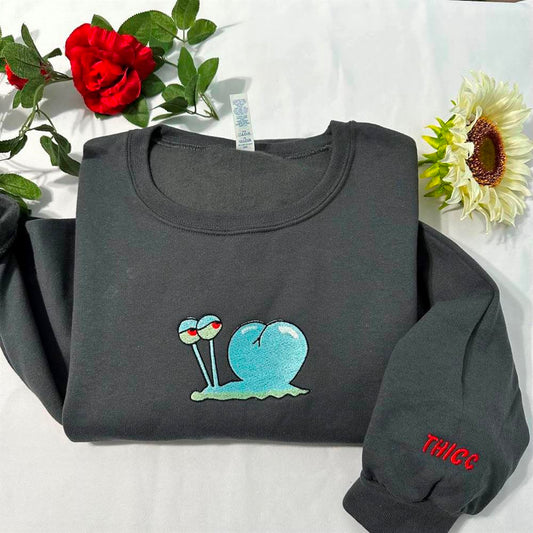 Embroidered Christmas Sweatshirt, Funny Snail Embroidered Sweatshirt