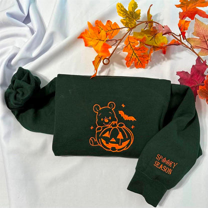 Embroidered Christmas Sweatshirt, Halloween Winnie The Pooh Embroidered Sweatshirt