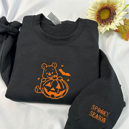 Embroidered Christmas Sweatshirt, Halloween Winnie The Pooh Embroidered Sweatshirt
