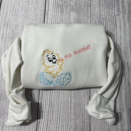 Embroidered Christmas Sweatshirt, Hatched Chick Embroidered Sweatshirts