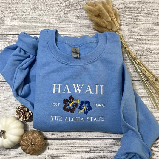 Embroidered Christmas Sweatshirt, Hawaii Aloha Embroidered Sweatshirt