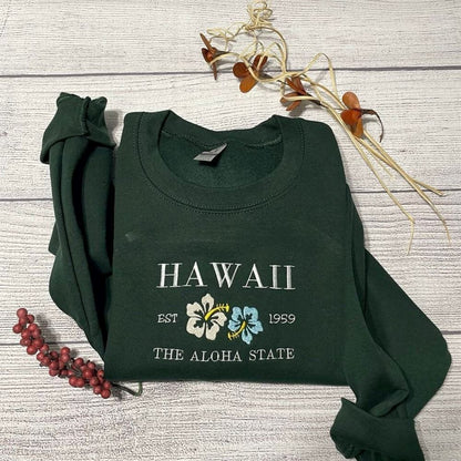 Embroidered Christmas Sweatshirt, Hawaii Aloha Embroidered Sweatshirt
