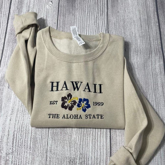 Embroidered Christmas Sweatshirt, Hawaii Aloha Embroidered Sweatshirt Aloha State Embroidered Crewneck