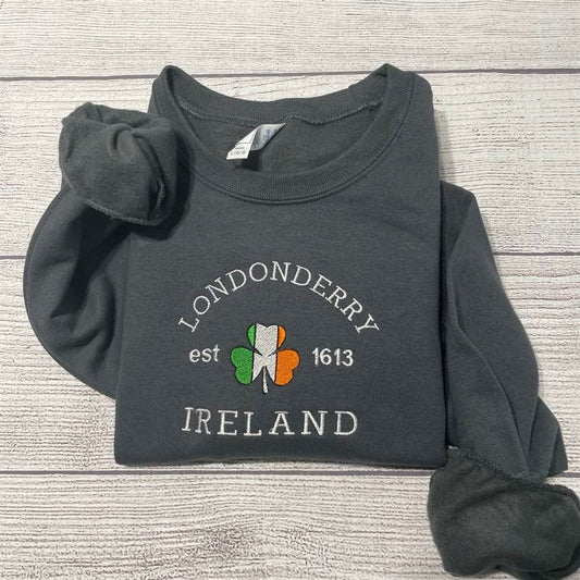 Embroidered Christmas Sweatshirt, Londonderry Ireland Embroidered Sweatshirt