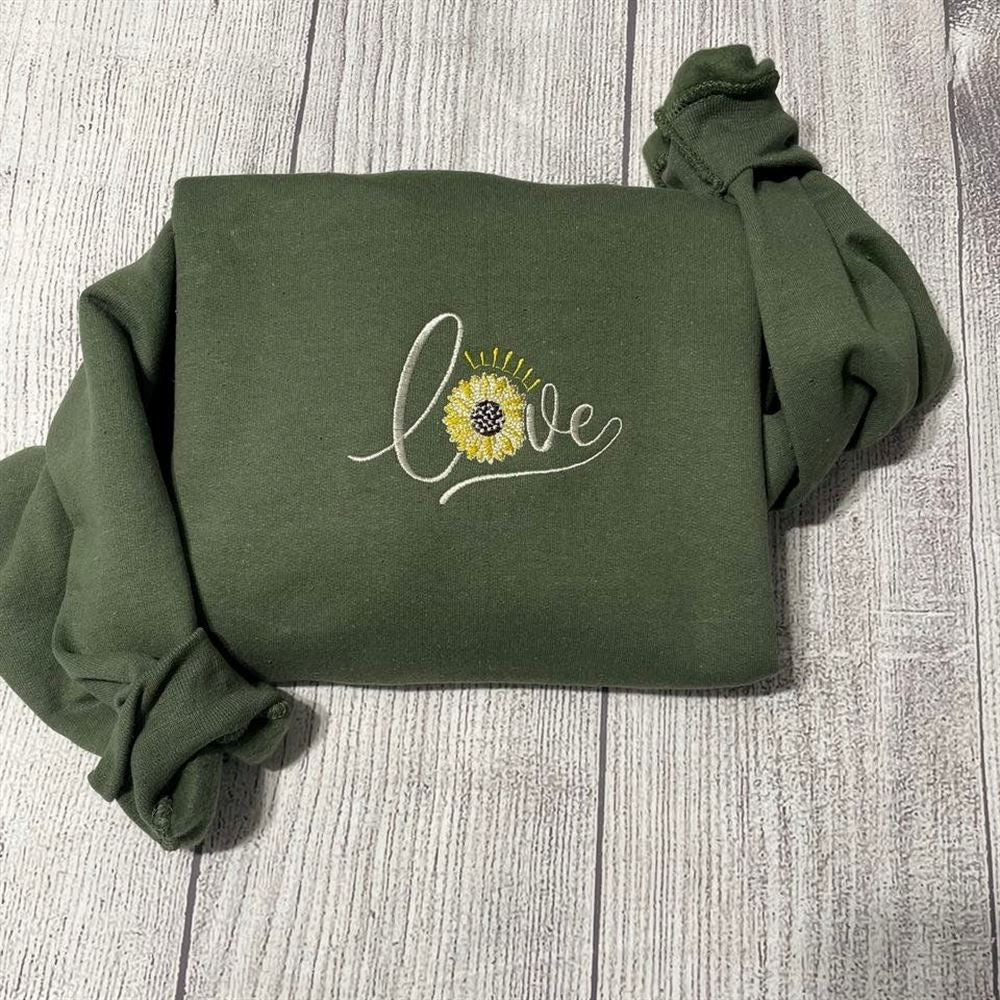 Embroidered Christmas Sweatshirt, Love Sunflower Embroidered Sweatshirt