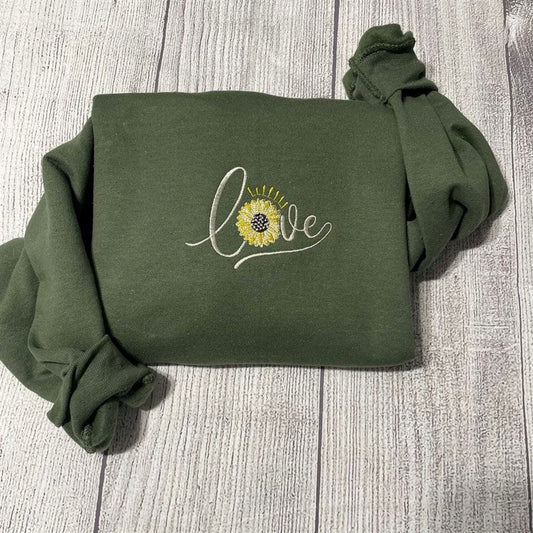 Embroidered Christmas Sweatshirt, Love Sunflower Embroidered Sweatshirt