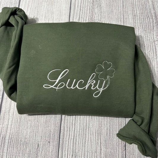 Embroidered Christmas Sweatshirt, Lucky Shamrock Embroidered Sweatshirt