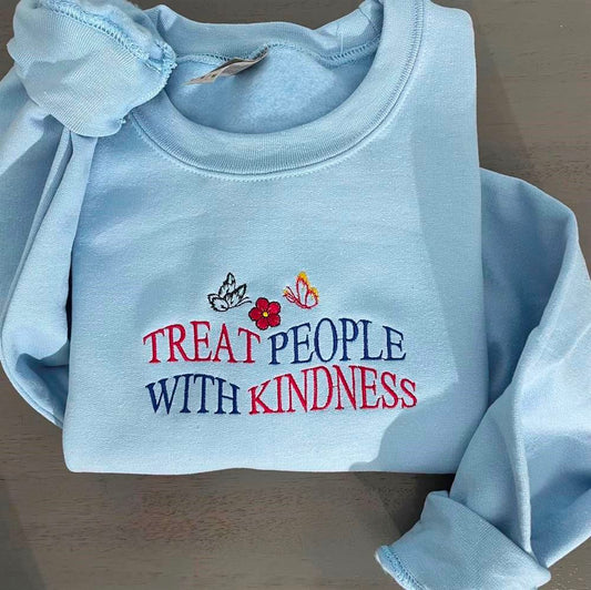 Embroidered Christmas Sweatshirt, Treat People With Kindness Embroidered Sweatshirts Crewneck