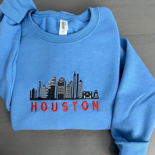 Embroidered Christmas Sweatshirt, Vintage Houston Embroidered Sweatshirt