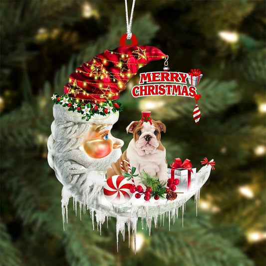 English Bulldog On The Moon Merry Christmas Ornaments, Christmas Ornaments 2023