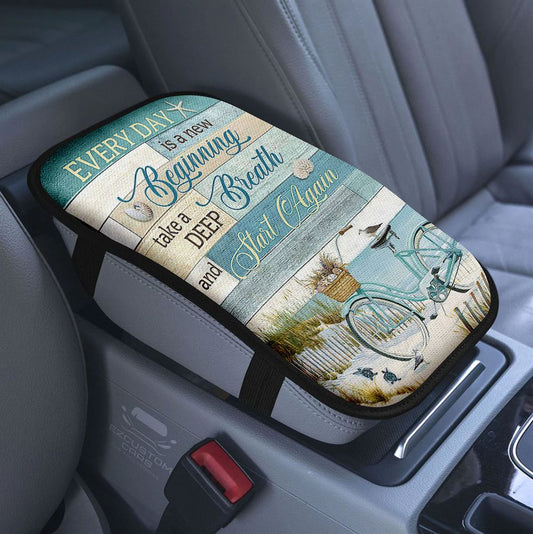 Eucalyptus Leaf Psalm 465 God Is Within Her She Will Not Fall Car Center Console Cover, Christian Armrest Pad Cover, Religious Car Accessory