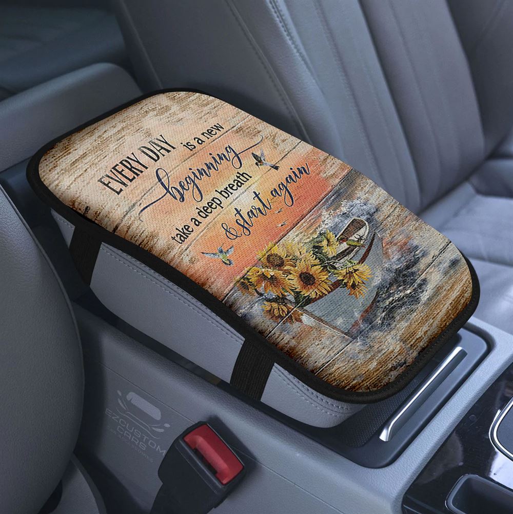 Every Day Is A New Beginning Bicycle Beach Car Center Console Cover, Christian Armrest Pad Cover, Bible Verse Car Accessory