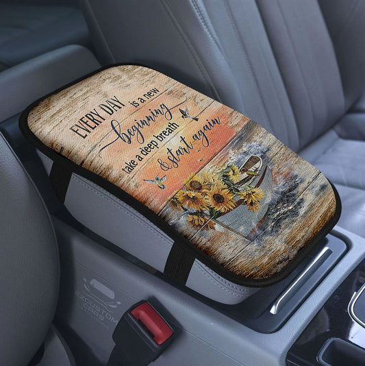 Every Day Is A New Beginning Bicycle Beach Car Center Console Cover, Christian Armrest Pad Cover, Bible Verse Car Accessory