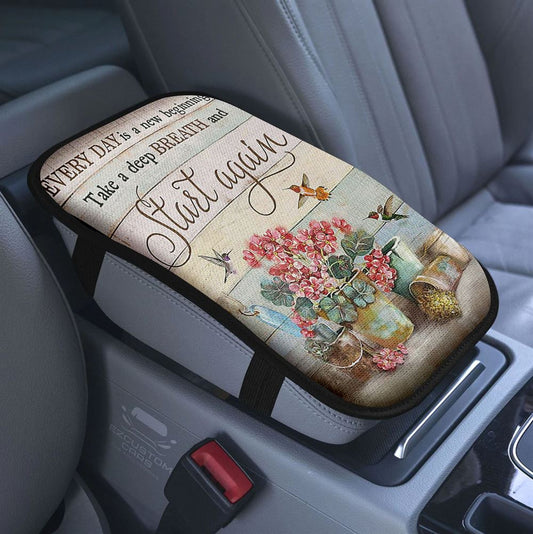 Every Day Is A New Beginning Dolphin Car Center Console Cover, Christian Armrest Pad Cover, Religious Car Accessory
