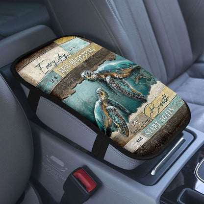 Every Day Is A New Beginning Horses Rice Field Car Center Console Cover, Bible Verse Armrest Pad Cover, Christian Inspirational Car Accessory