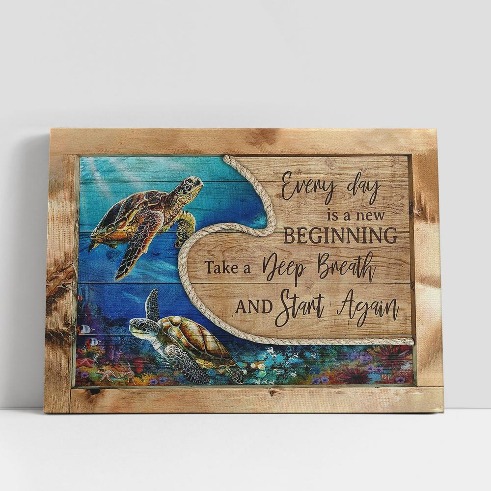 Every day is a new beginning Sea turtle Canvas Wall Art, Bible Verse Canvas, Religious Prints