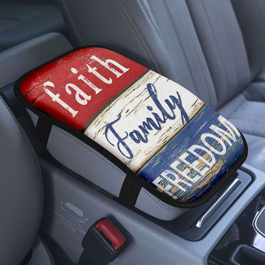 Face Of Horse Beautiful Cross Car Center Console Cover, Bible Verse Armrest Pad Cover, Christian Inspirational Car Accessory