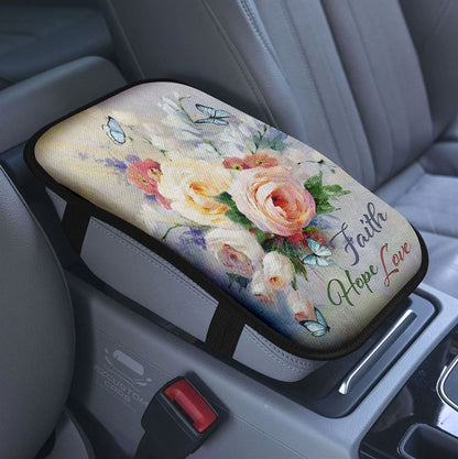 Faith Family Freedom Patriotic Car Center Console Cover, Christian Armrest Pad Cover