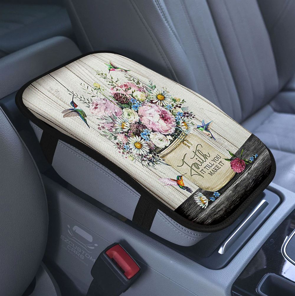 Faith In God Stunning Horse Car Center Console Cover, Christian Armrest Pad Cover, Religious Car Accessory