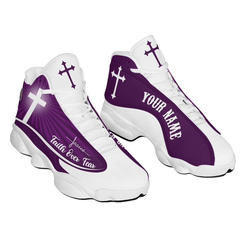Faith Over Fear Customized Purple Jesus Basketball Shoes, Jesus Christ Shoes