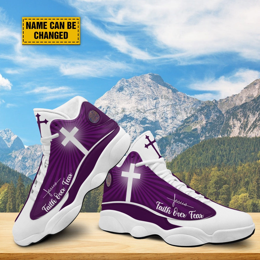 Faith Over Fear Customized Purple Jesus Basketball Shoes, Jesus Christ Shoes