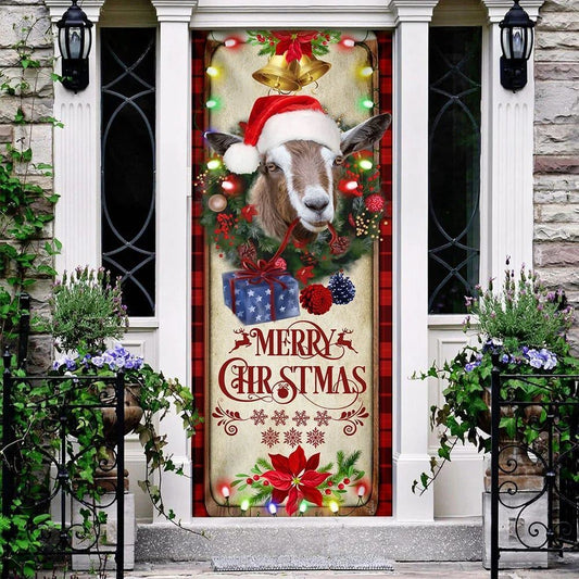 Farm Cattle Goat Merry Christmas Door Cover, Gift For Famer