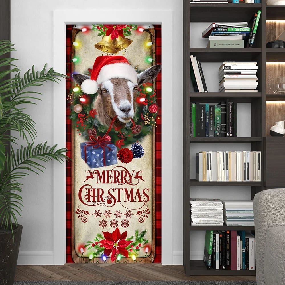 Farm Cattle Goat Merry Christmas Door Cover, Gift For Famer