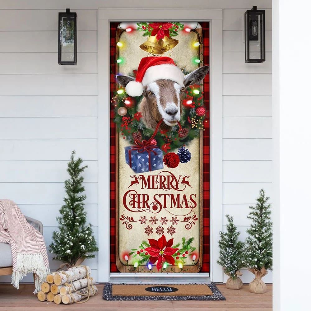 Farm Cattle Goat Merry Christmas Door Cover, Gift For Famer