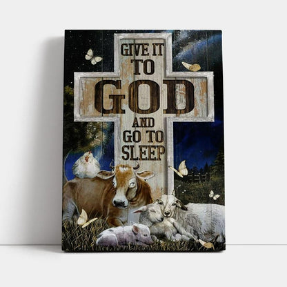 Farm Cattle, Night Sleep, Star Sky, Give It To God And Go To Sleep Canvas Poster