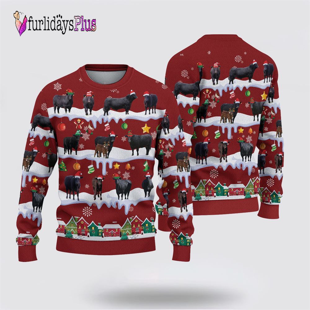 Farm Ugly Christmas Sweater, Black Angus Christmas Knitted Sweater