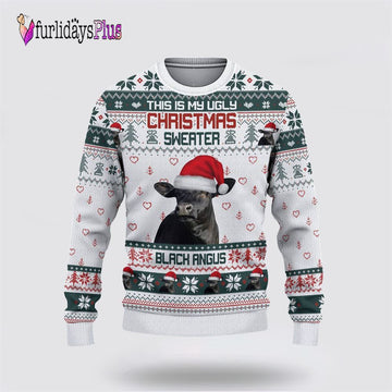 Farm Ugly Christmas Sweater, Black Angus Green Merry Christmas Ugly Sweater